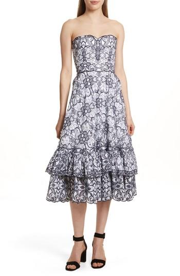 Women's Jonathan Simkhai Scallop Hem Embroidered Strapless Dress - White