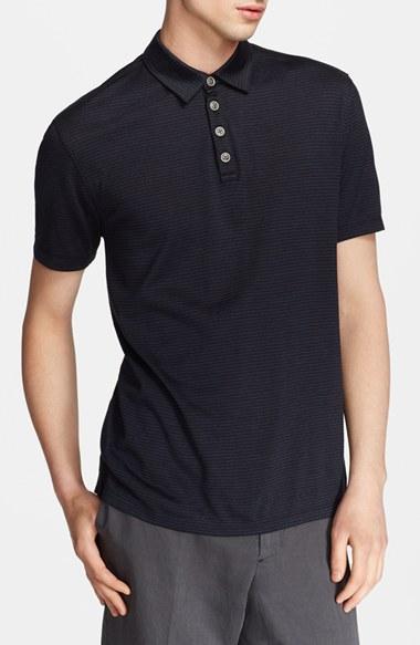 Men's John Varvatos Collection 'hampton' Stripe Silk & Cotton Polo - Blue