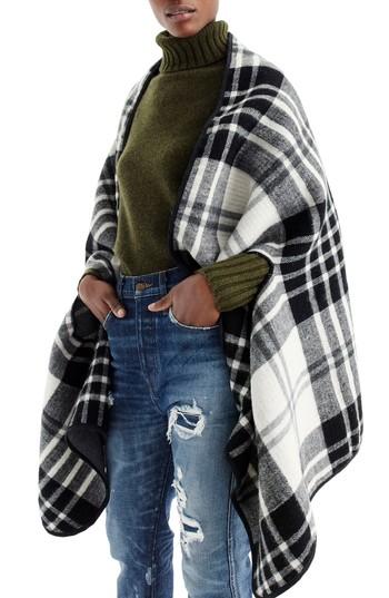 Women's J.crew Faux Shearling Collar Poncho, Size - Black