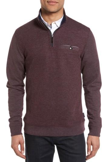 Men's Ted Baker London Norham Modern Slim Fit Quarter Zip Pullover (s) - Purple