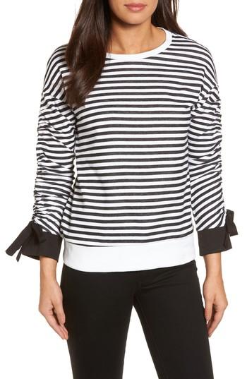 Women's Halogen Ruched Sleeve Poplin Trim Sweatshirt - Black