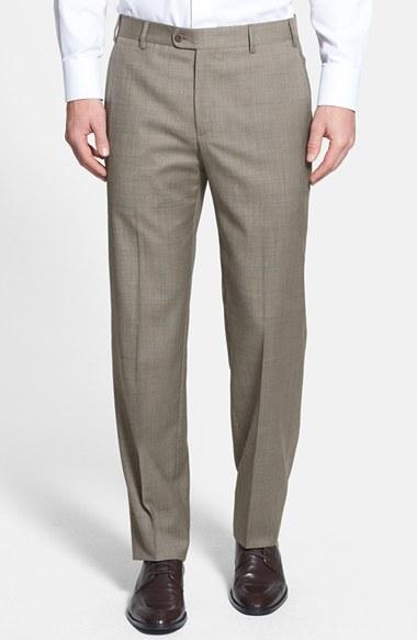 Men's Zanella 'devon' Flat Front Wool Trousers - Beige