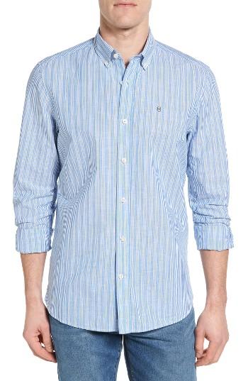 Men's Victorinox Swiss Army Trim Fit Stripe Sport Shirt - Blue