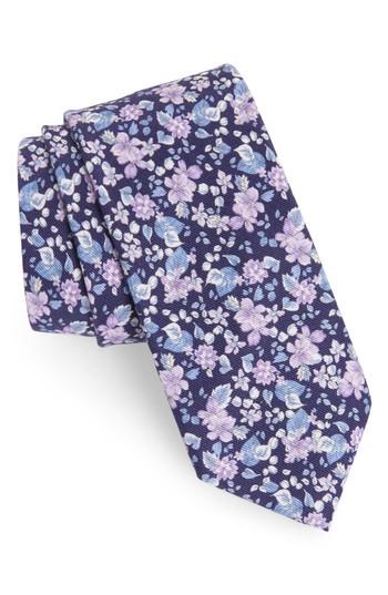 Men's Bonobos Floral Cotton & Silk Tie, Size - Purple