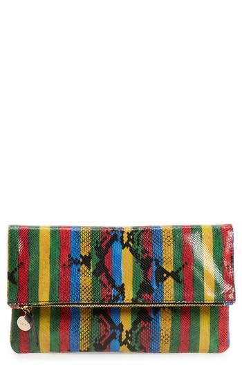 Clare V. Snakeskin Embossed Leather Foldover Clutch - Red