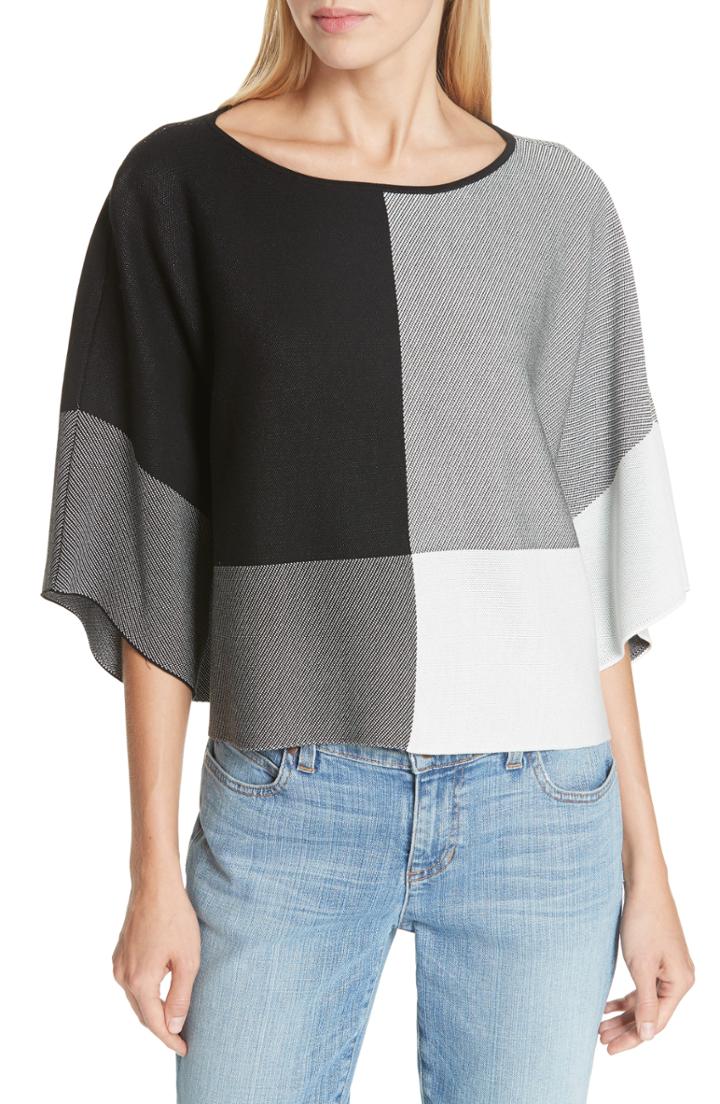 Women's Eileen Fisher Colorblock Tencel Lyocell Sweater - Black