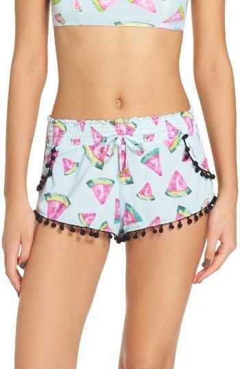 Women's Pilyq Pom Cover-up Shorts - Blue/green