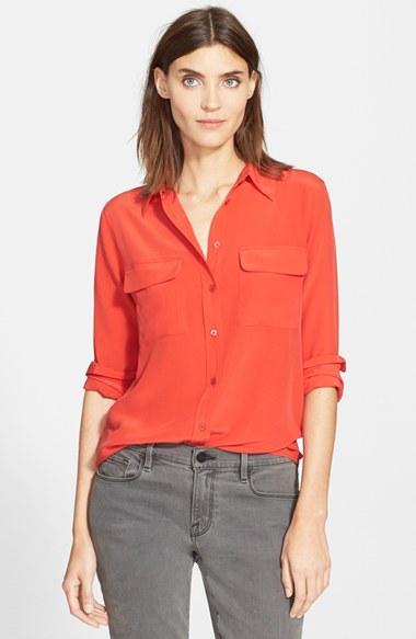 Women's Equipment 'slim Signature' Silk Shirt - Red