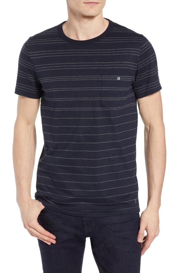 Men's French Connection Summer Graded Stripe Pocket T-shirt, Size - Blue