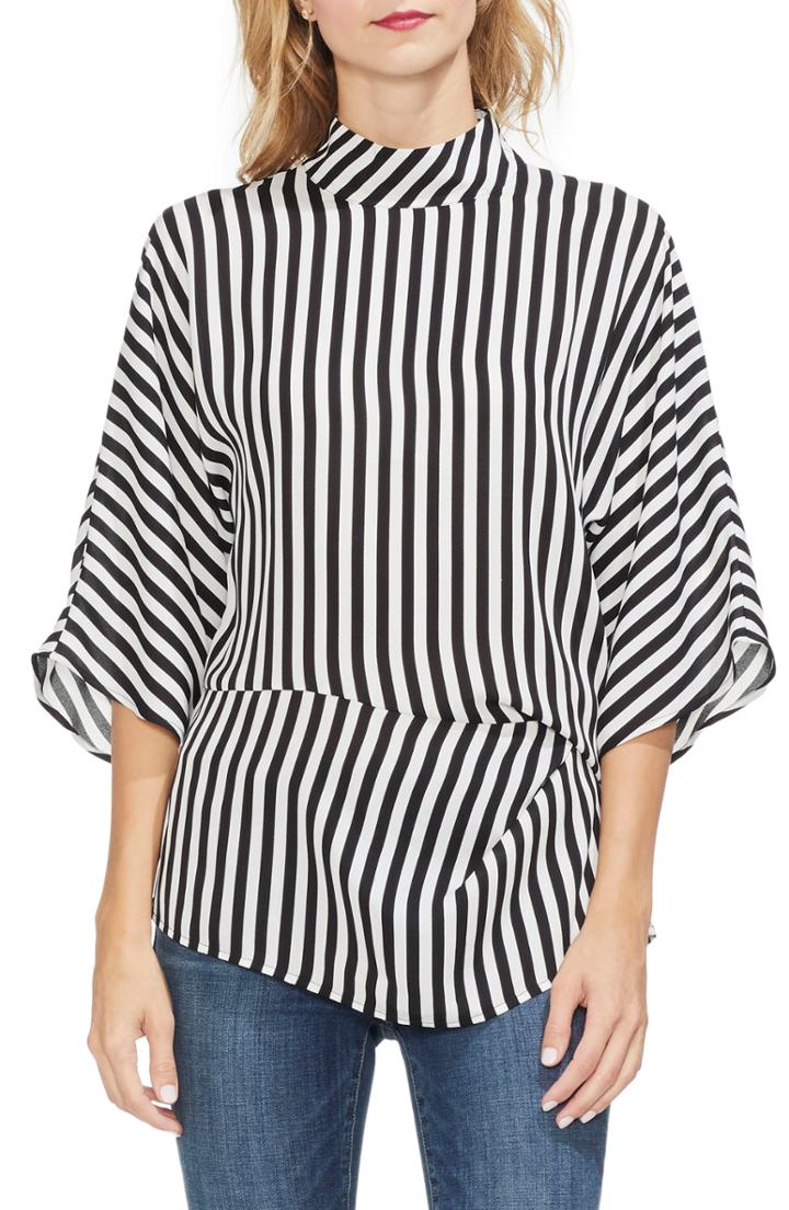 Women's Vince Camuto Side Twist Stripe Top, Size - Black