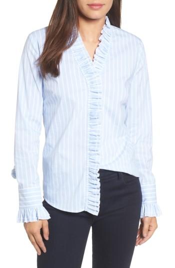 Petite Women's Halogen Ruffle Front Blouse, Size P - Blue