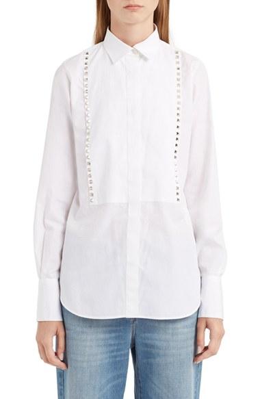 Women's Valentino Rockstud Cotton Poplin Blouse