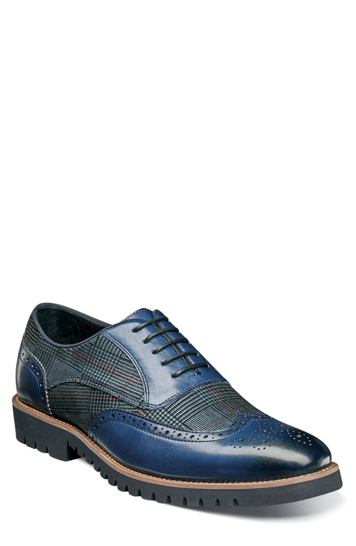 Men's Stacy Adams Baxley Glen Plaid Wingtip .5 M - Blue