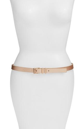 Women's Halogen Metallic Saffiano Leather Belt - Rose Gold