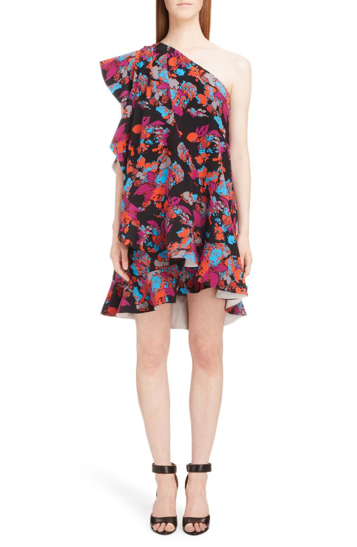 Women's Givenchy Floral Print One-shoulder Dress Us / 38 Fr - Black