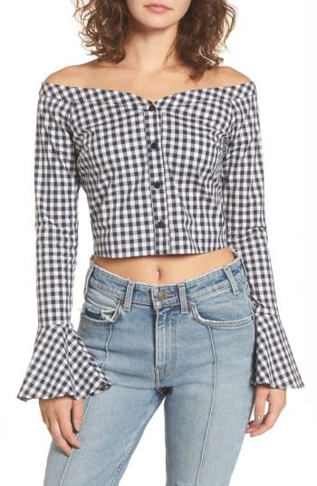 Women's Chloe & Katie Bell Sleeve Off The Shoulder Crop Top - Blue