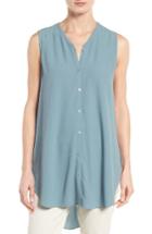 Women's Eileen Fisher Silk Georgette Crepe Asymmetrical V-neck Top - Blue
