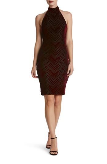Women's Dress The Population Avery Geometric Burnout Velvet Halter Dress - Purple