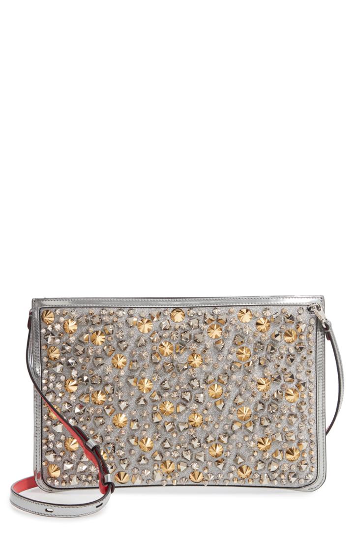 Christian Louboutin Loubiclutch Studded Glitter Crossbody Clutch -