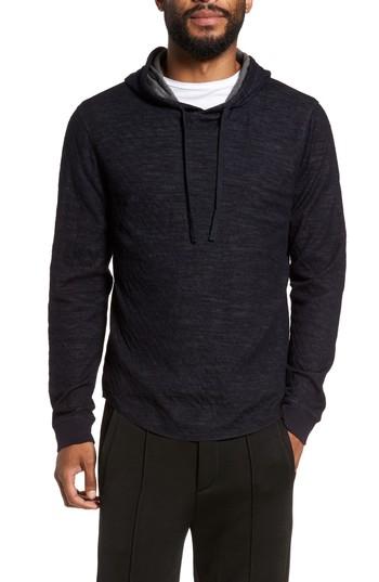 Men's Vince Contrast Double Knit Cotton & Wool Hoodie - Blue
