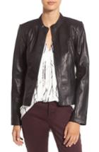 Petite Women's Halogen Raw Edge Pieced Leather Jacket P - Black