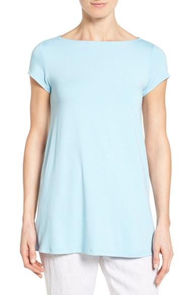 Women's Eileen Fisher Bateau Neck Tunic Top, Size - Blue