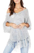 Women's Michael Stars Open Stitch Poncho Sweater - Grey