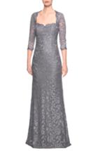 Women's La Femme Lace Column Gown - Grey