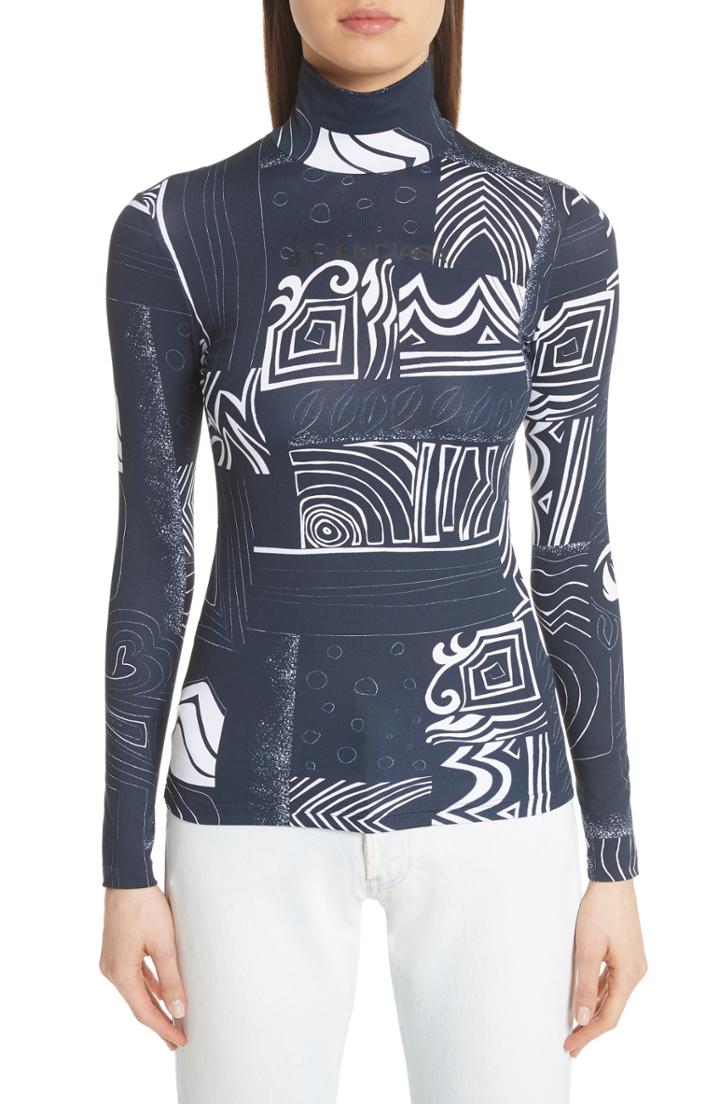 Women's Balenciaga Graphic Print Jersey Top Us / 36 Fr - Blue