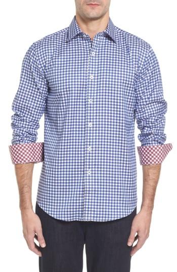 Men's Bugatchi Slim Fit Check Sport Shirt - Blue