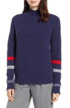 Women's Halogen Stripe Sleeve Frayed Edge Sweater - Blue