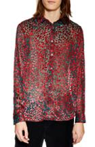 Men's Topman Slim Fit Leopard Floral Print Shirt - Red