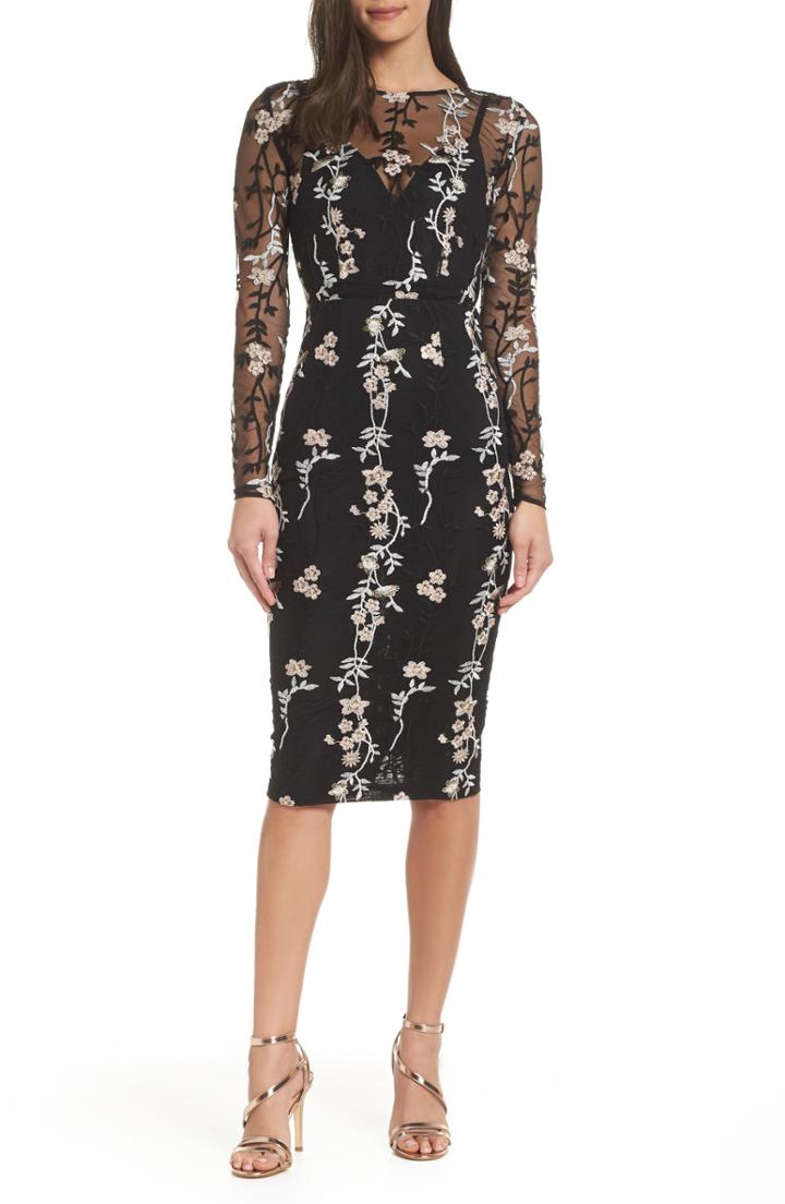 Women's Bronx And Banco Flower Embroidery Cocktail Sheath Us / 6 Au - Black