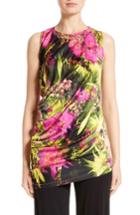 Women's Fuzzi Fern Print Draped Jersey Top - Black