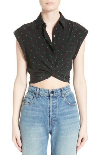 Women's T By Alexander Wang Knotted Print Silk Crop Top