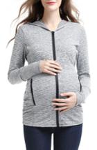 Women's Kimi & Kai Haven Stripe Ruched Maternity Hoodie - Black
