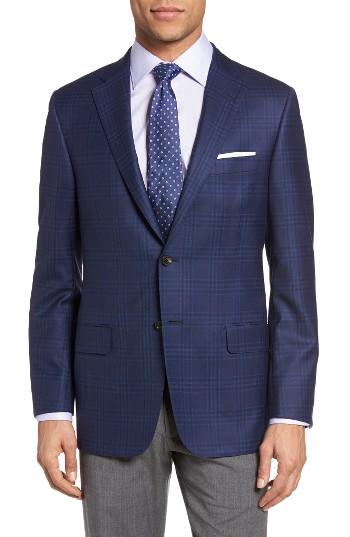 Men's Hickey Freeman Beacon Classic Fit Plaid Wool Sport Coat L - Blue