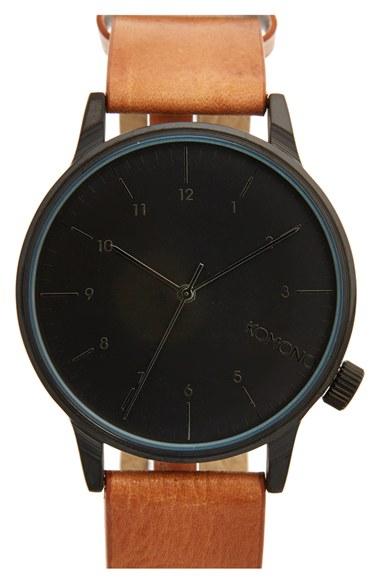 Men's Komono 'winston' Round Dial Leather Strap Watch, 40mm
