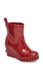 Women's Sorel Joan Glossy Wedge Rain Boot .5 M - Red