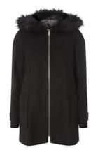 Women's Dorothy Perkins Hooded Duffle Coat With Faux Fur Trim Us / 14 Uk - Black