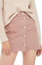 Women's Topshop Button Denim Miniskirt Us (fits Like 10-12) - Pink