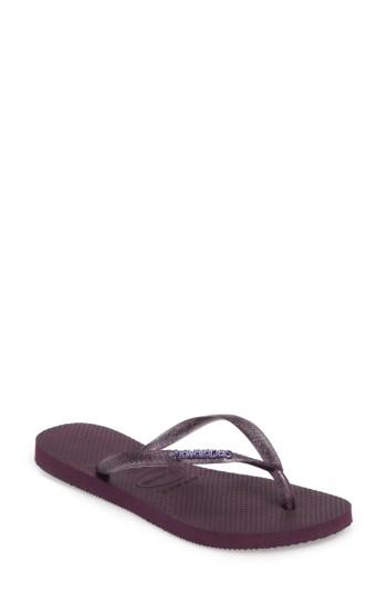 Women's Havaianas 'slim Logo' Metallic Flip Flop /38 Br - Purple
