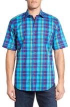 Men's Bugatchi Classic Fit Check Short Sleeve Sport Shirt - Blue/green