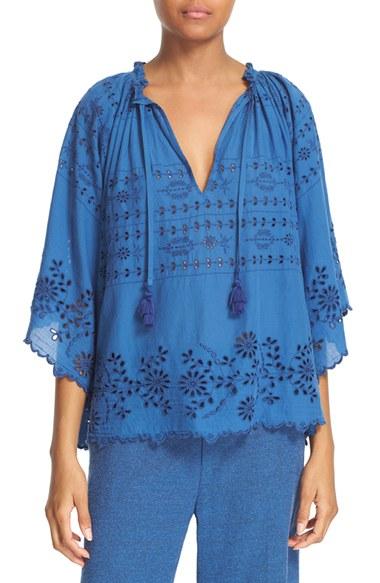 Women's Sea Eyelet Peasant Top