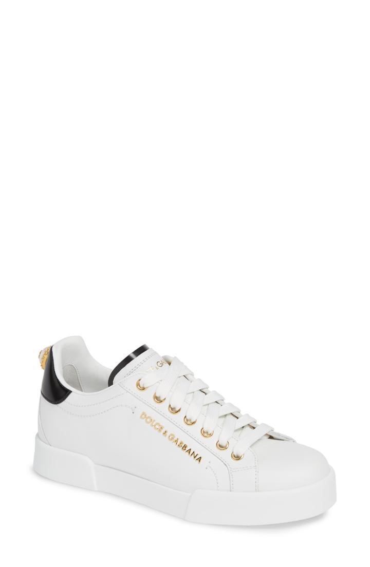 Women's Dolce & Gabbana Portofino Embellished Sneaker Us / 37.5eu - White