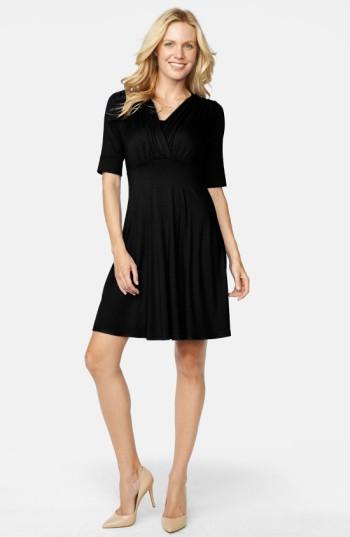 Women's Maternal America 'tummy Tuck' Maternity/nursing Three Quarter Sleeve Dress - Black
