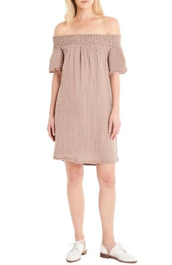 Women's Michael Stars Smocked Cotton Off The Shoulder Dress - Beige