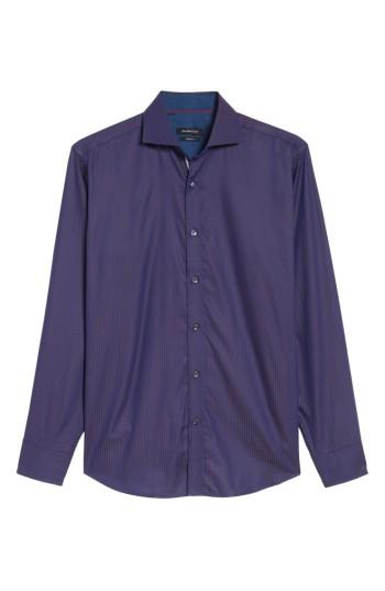 Men's Bugatchi Classic Fit Herringbone Pinstripe Sport Shirt - Purple