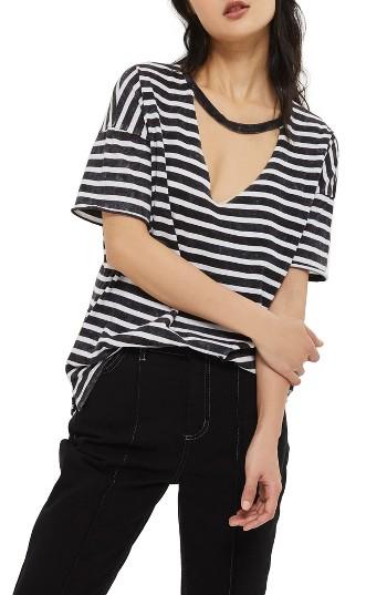 Women's Topshop Stripe Acid Choker Tee Us (fits Like 0) - Grey