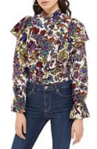 Women's Topshop Gigi Fitted Denim Western Shirt Us (fits Like 14) - Blue